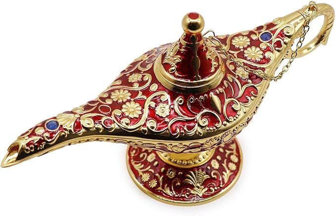 Classic Vintage Collectable Rare Legend Aladdin Magic Genie Costume Lamp Home Table Decoration & Gift, Golden Red - LeafyLoom