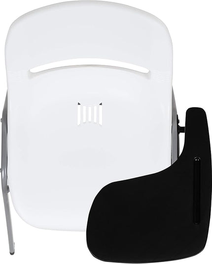 Flash Furniture HERCULES 5 Pack White Ergonomic Shell Chair with Left Handed Flip-Up Tablet Arm - LeafyLoom