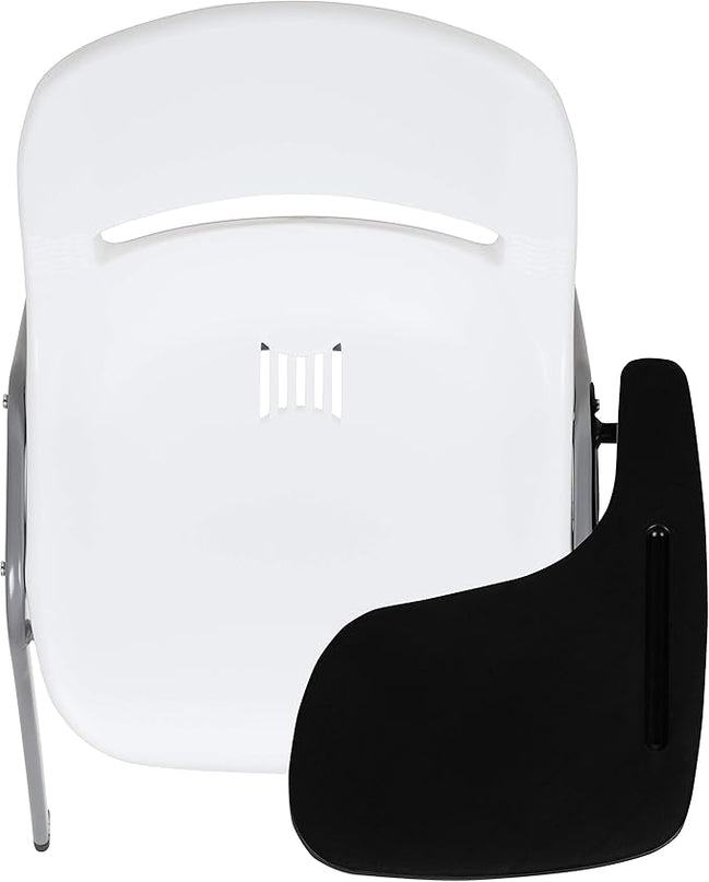 Flash Furniture HERCULES 5 Pack White Ergonomic Shell Chair with Left Handed Flip-Up Tablet Arm - LeafyLoom
