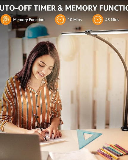 ShineTech Led Desk Lamp for Office Home, Bright Double Head Desk Light with Clamp, Architect Task Lamp 50 Lighting Modes Adjustable Flexible Gooseneck - LeafyLoom