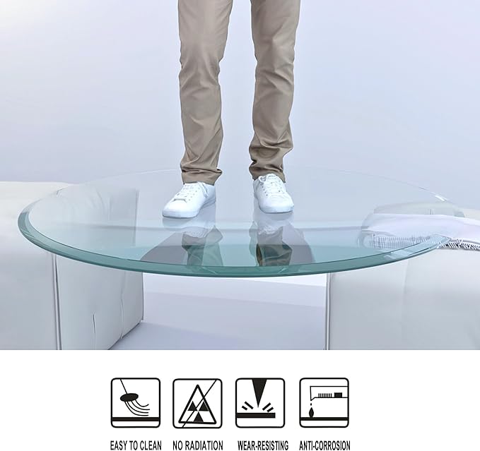 48 Inch Round Tempered Clear 1/4 Inch Thick Polished Edge Glass Table Top, Transparent - LeafyLoom