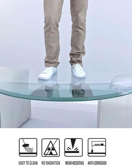 Round Tempered Glass Table Top, 28 Inch, Transparent - LeafyLoom
