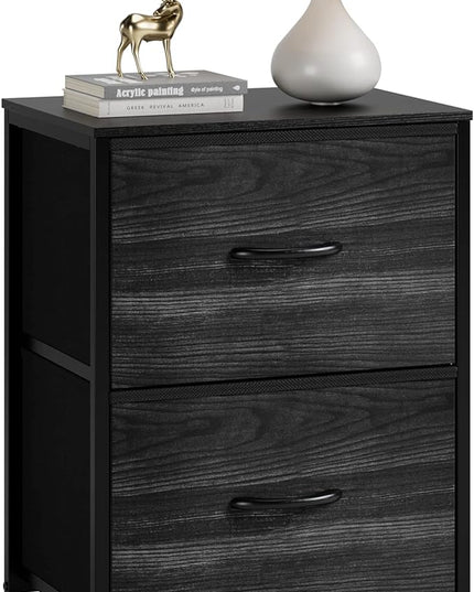 Nicehill Nightstand, Small Dresser, Bedside Furniture, Night Stand End Table with Storage Drawers for Bedroom, Black Wood Grain - LeafyLoom
