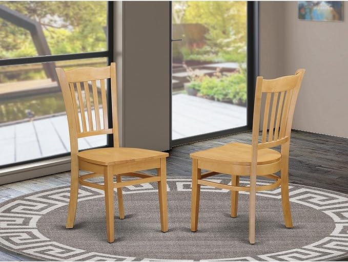 East West Furniture GRC-OAK-W Groton Kitchen Dining Chairs - Slat Back Wooden Seat Chairs, Set of 2, Oak - LeafyLoom