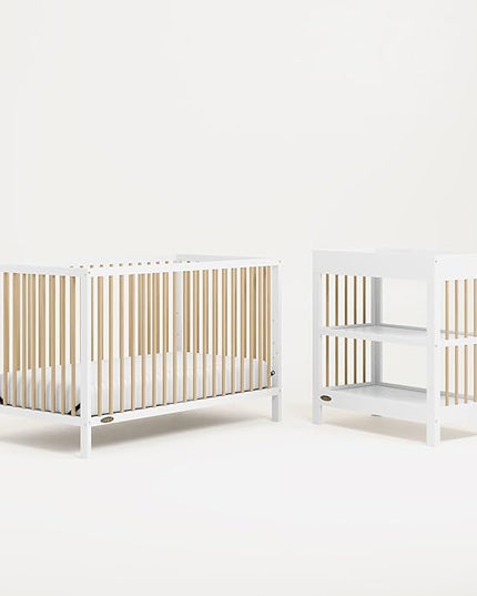 Graco Teddi 5-in-1 Convertible Crib (White with Driftwood) – GREENGUARD Gold Certified, Converts to Daybed, Toddler & Twin Bed with Headboard and Footboard, Adjustable Mattress Height - LeafyLoom