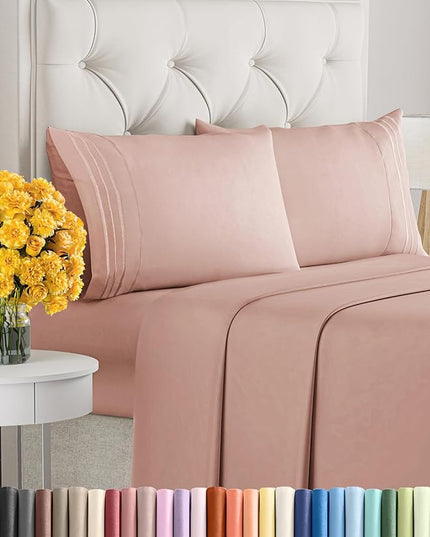 Queen Size 4 Piece Sheet Set - Comfy Breathable & Cooling Sheets - Hotel Luxury Bed Sheets for Women & Men - Deep Pockets, Easy-Fit, Extra Soft & Wrinkle Free Sheets - Mauve Oeko-Tex Bed Sheet Set - LeafyLoom
