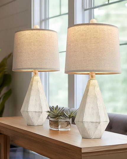 PoKat 20.25'' Table Lamp Set of 2, Bedside Lamp for Nightstand, Small Lamp for Bedroom, Bedroom Lamps for Living Room, Farmhouse Lamp for Nursery, White - LeafyLoom