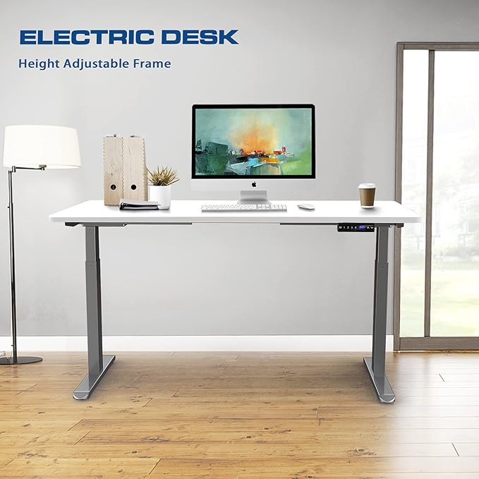 AIMEZO Standing Desk Frame, Dual Motor Electric Height Adjustable Sit Stand Desk Frame with 4 Memory Preset Button, USB Charging Port for Home Office (2 Tier Legs, Gray) - LeafyLoom