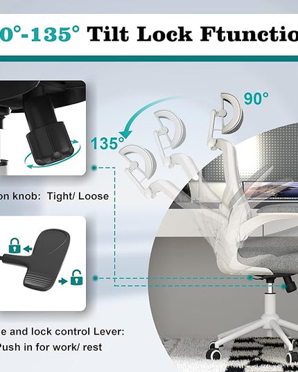 Ergonomic Office Chair, High Back Mesh Desk Chair with Thick Molded Foam Cushion, Coat Hanger, Adjustable Headrest, Lumbar Support, Tilt & Lock Function - Computer Chair (Light Grey) - LeafyLoom