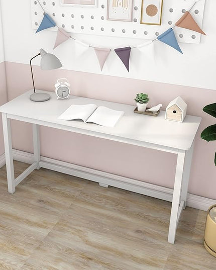 Max & Lily Solid Wood Desk, 55 Inches, White - LeafyLoom