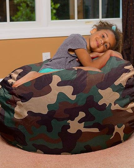 Posh Creations Bean Bag Chair for Kids, Teens, and Adults Includes Removable and Machine Washable Cover, Soft Nylon - Camo Green, 38in - Large - LeafyLoom