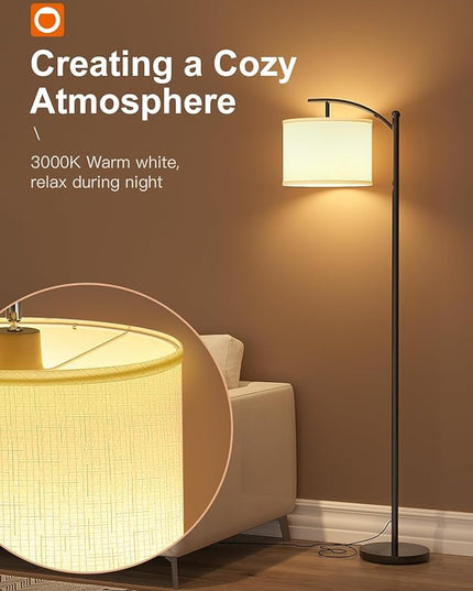 addlon Floor Lamp for Living Room with 3 Color Temperatures, Standing lamp with Linen lampshade for Bedroom, Office, Lamps with 9W LED Bulb Included - Black with Cream Lampshade - LeafyLoom