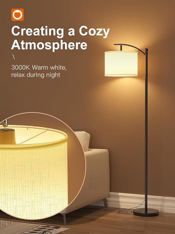 addlon Floor Lamp for Living Room with 3 Color Temperatures, Standing lamp with Linen lampshade for Bedroom, Office, Lamps with 9W LED Bulb Included - Black with Cream Lampshade - LeafyLoom