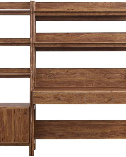 Modway 2-Piece Home Office Desk and Bookshelf Display Case in Walnut - LeafyLoom