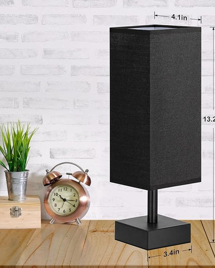 Black Small Table Lamp for Bedroom - Bedside Lamps for Nightstand, Minimalist Night Stand Light Lamp with Square Fabric Shade, Desk Reading Lamp for Kids Room Living Room Office - LeafyLoom