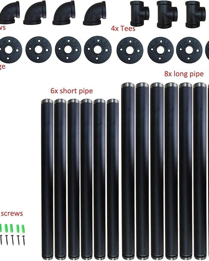 Yuanshikj 2Pc (42" Tall,12" deep) Industrial Wall Mount Iron Pipe Shelf Shelves Shelving Bracket Black Bookshelf DIY Storage offcie Room Kitchen (2 Pcs 4Tier Hardware Only) - LeafyLoom