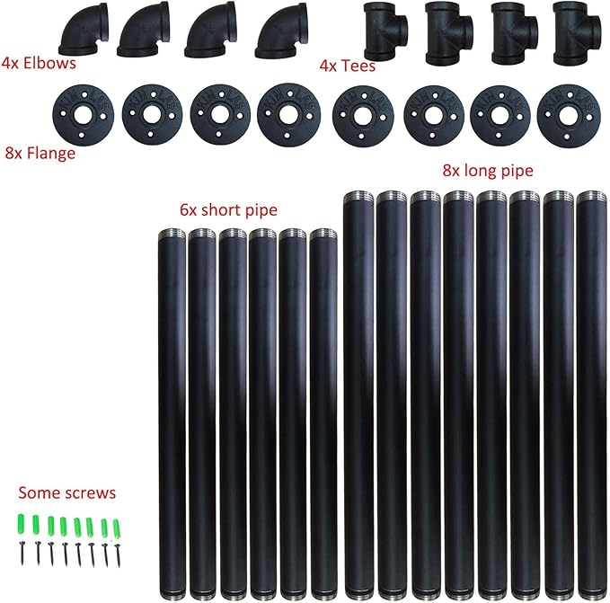 Yuanshikj 2Pc (42" Tall,12" deep) Industrial Wall Mount Iron Pipe Shelf Shelves Shelving Bracket Black Bookshelf DIY Storage offcie Room Kitchen (2 Pcs 4Tier Hardware Only) - LeafyLoom