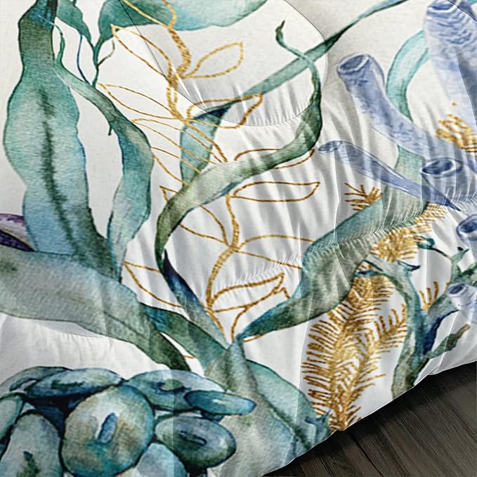 CVHOUSE Ocean Watercolor Sea Turtle Comforter Set, Queen Size, 1 Comforter, 2 Pillowcases, Polyester, for Adult, Teen, Kid, Modern Style, Unisex, Winter, Fall, Spring, Machine Wash - LeafyLoom