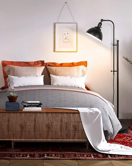 Black Floor Lamp, 3 Color Temperature Industrial Floor Lamps, Adjustable Height & Head Standing Reading Lamp, Farmhouse Floor lamp for Living Room, Bedroom, Office - LeafyLoom