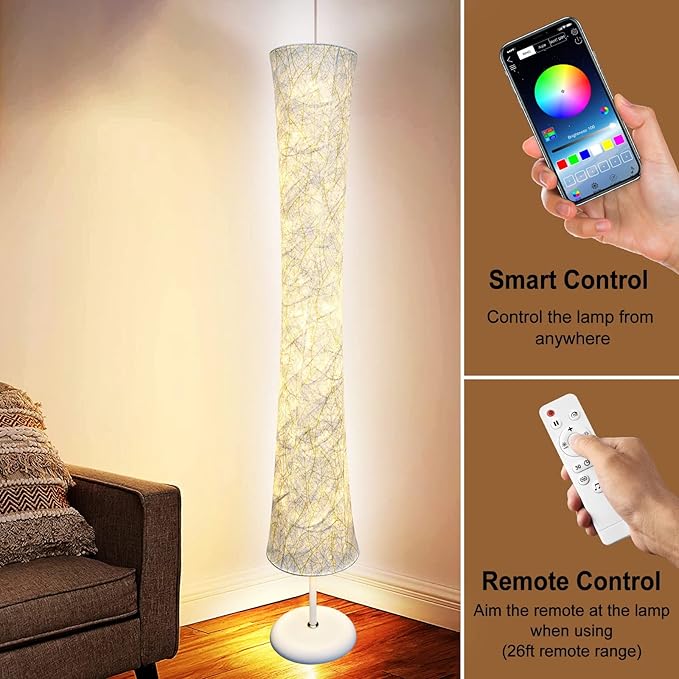 Floor Lamp, RGB Color Changing, Smart Control Music Sync with Fabric Shade, Standing Lamp for Living Room Bedroom Game Room, 62 inch - LeafyLoom