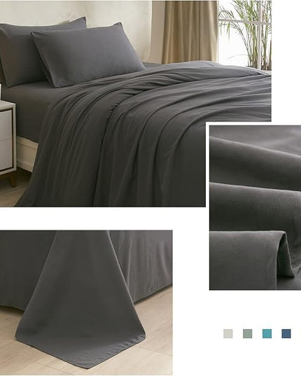 HighBuy Cooling Bed Sheets King 4 Piece Grey Bedding Sheet & Pillowcases Set,King Size Deep Pocket Fits Up to 16" Mattress,Easy Fit Fitted Sheets,Cooling Microfiber Sheets - LeafyLoom