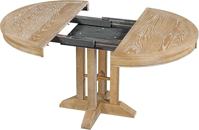 5-Piece Dining, Farmhouse Set-Extendable Round Table and 4 Upholstered Chairs for Kitchen, Living Room, Natural Wood Wash - LeafyLoom