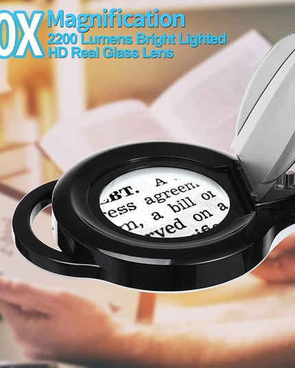 10X Magnifying Lamp with Clamp, KIRKAS 2200 LM Super Bright and Stepless Dimming Magnifying Glass with Light, Real Glass Lens Lighted Magnifier Light for Close Work, Crafts, Reading, Repair - Black - LeafyLoom
