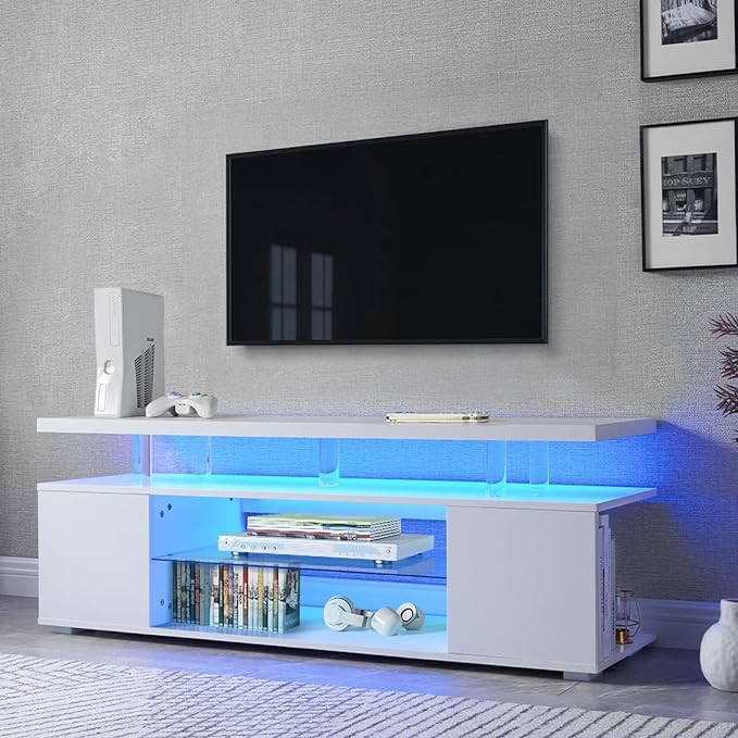 NicBex TV Stand for 70 Inch TV LED Gaming Entertainment Center Media Storage Console Table with Large Sliding Drawer & Side Cabinet for Living Room,Bedroom,63 Inch,White - LeafyLoom