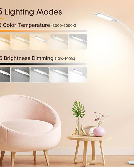Syrinx Floor Lamp, Floor LED Lamp/LED Light Lamp/Remote Control & Touch/Adjustable Flexible Gooseneck (White) - LeafyLoom