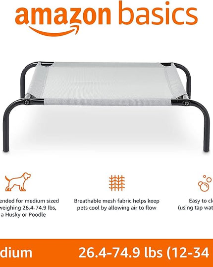Amazon Basics Breathable Cooling Elevated Dog Bed with Durable Metal Frame, Medium, 43 x 26 x 7.5 Inch, Grey AmazonBasics