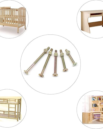 25-Set M6 Phillips Head Bolts Barrel Nuts Assortment Kit for Chairs Furnitures, Bunk Bed Crib Hardware Replacements Kit, M6x45mm/ 55mm/ 65mm/ 75mm/ 85mm Zinc Plated - LeafyLoom