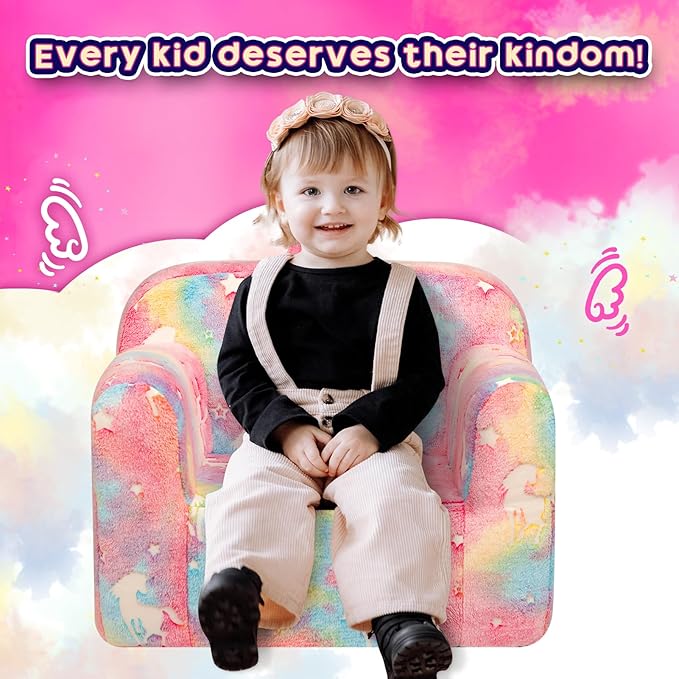 ALIMORDEN Kids Ultra-Soft Snuggle Foam Filled Chair, Cuddly Sherpa Reading Couch for Boys and Girls,Glow-in-The-Dark Unicorn Pattern - LeafyLoom