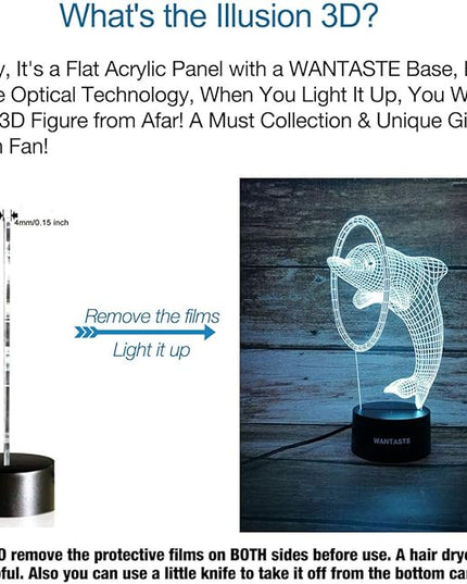 Dolphin 3D Lamp Gifts for Boys Girls Room, Night Light Toys Bedside Decor Gifts for Kids Baby, 7 Colors Changing Nightlight with Smart Control - LeafyLoom