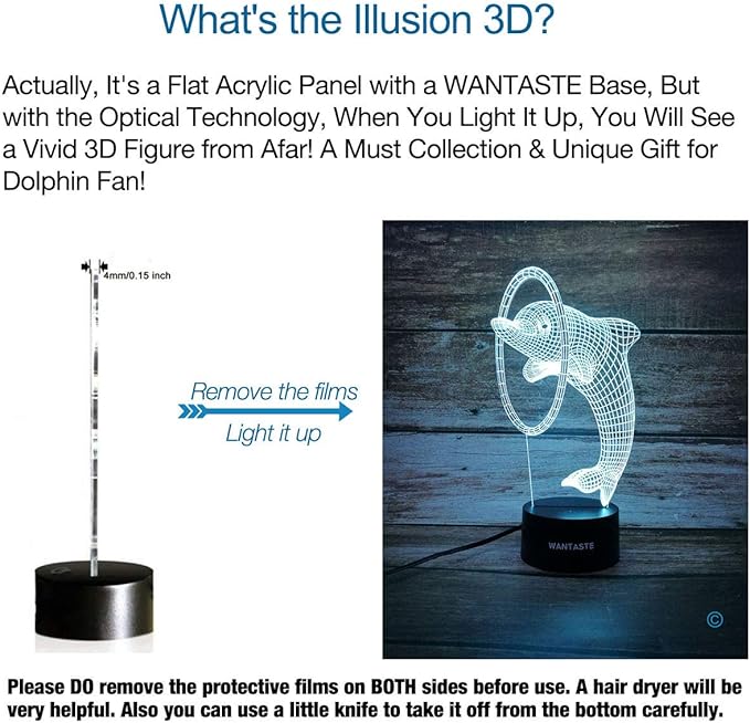 Dolphin 3D Lamp Gifts for Boys Girls Room, Night Light Toys Bedside Decor Gifts for Kids Baby, 7 Colors Changing Nightlight with Smart Control - LeafyLoom