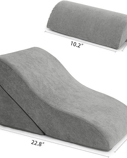baibu 20 in Bed Wedge Pillow Set Foam | Adjustable Pillows for Back, Leg and Knee Pain Relief | Post Surgery Ortho Pillow – Anti Snoring, Heartburn, Acid Reflux & GRED (Gray) - LeafyLoom