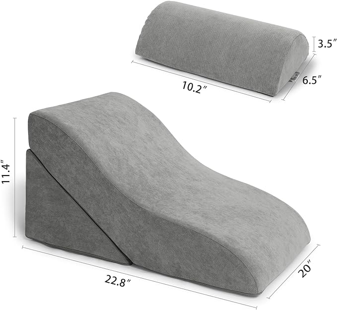 baibu 20 in Bed Wedge Pillow Set Foam | Adjustable Pillows for Back, Leg and Knee Pain Relief | Post Surgery Ortho Pillow – Anti Snoring, Heartburn, Acid Reflux & GRED (Gray) - LeafyLoom
