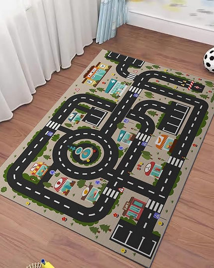 Analog ABC Kids Rug Playroom Car Rug Play Mat City Life Road Rug for Cars Fun City Map for Carpet for Bedroom Boys (78 * 118 inches, Evening City) - LeafyLoom