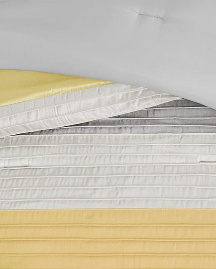 Madison Park Amherst Faux Silk Comforter Set-Casual Contemporary Design All Season Down Alternative Bedding, Matching Shams, Bedskirt, Decorative Pillows, King(104"x92"), Yellow, 7 Piece (MP10-2449) - LeafyLoom