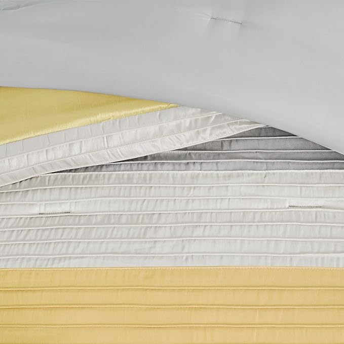 Madison Park Amherst Faux Silk Comforter Set-Casual Contemporary Design All Season Down Alternative Bedding, Matching Shams, Bedskirt, Decorative Pillows, King(104"x92"), Yellow, 7 Piece (MP10-2449) - LeafyLoom