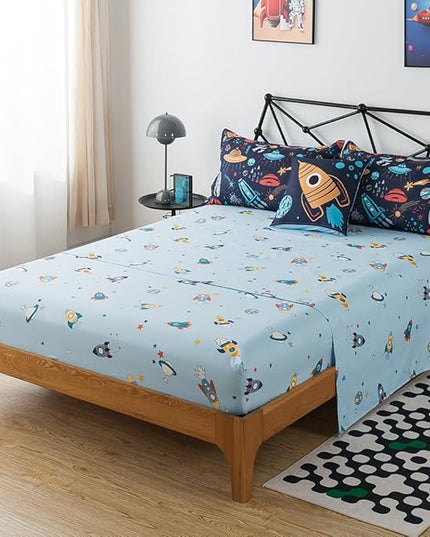 ADASMILE A & S Kids Space Comforter Set 6 Pieces Space Bedding Twin Size for Boys Space Ship Rocket Bedding Galaxy Bed in a Bag Comforter Twin Outer Space Bed Set with Blue Space Sheets Home Decor - LeafyLoom