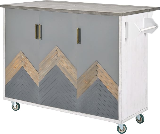 47Inch Vintage Kitchen Island Table on Wheels with Internal Storage Cabinet, Towel Rack, Rolling Kitchen-Cart w/Drop Leaf for Dining Room Living Room, House Bar - LeafyLoom