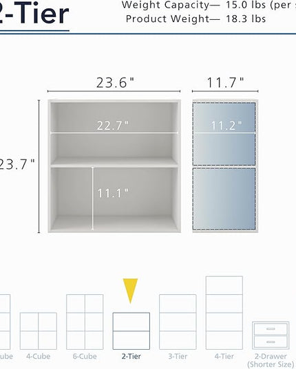 Apexa 2-Tier Cube Storage Organizer Shelves, Stackable Wood Bookcase Fits Cubby Bins for Organization, Dorm Teen Room Decor & Home Office, White - LeafyLoom