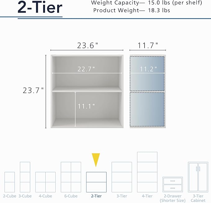 Apexa 2-Tier Cube Storage Organizer Shelves, Stackable Wood Bookcase Fits Cubby Bins for Organization, Dorm Teen Room Decor & Home Office, White - LeafyLoom