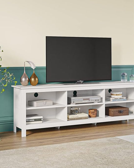 Panana TV Stand with 6 Cubby for 75 inch TV, Television Stands Entertainment Center Media Stand TV Table for Living Room, Bedroom (White 70 inch) - LeafyLoom