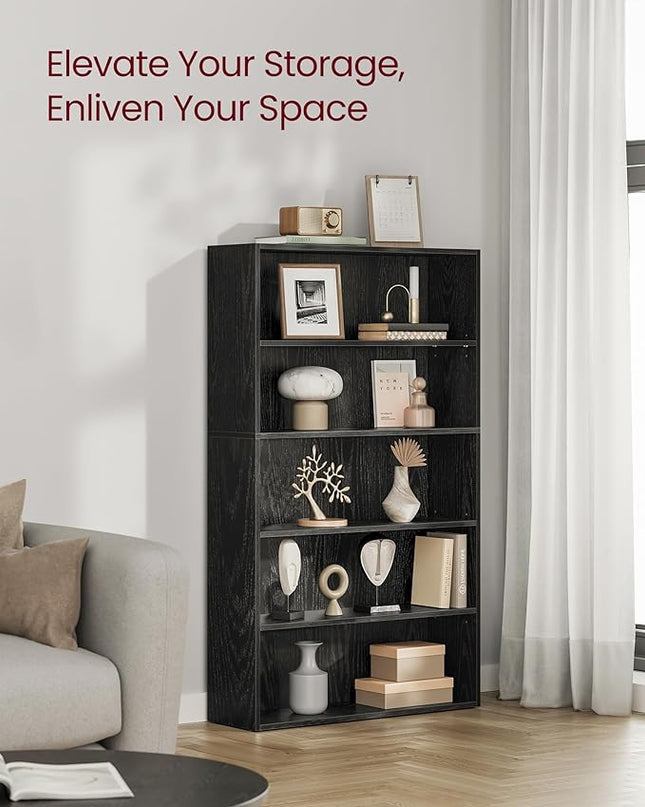 VASAGLE Bookshelf, 31.5 Inches Wide, 5-Tier Open Bookcase with Adjustable Storage Shelves, Floor Standing Unit, Ebony Black ULBC175T56 - LeafyLoom