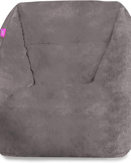 Posh Creations Structured Comfy Bean Bag Chair for Gaming, Reading, and Watching TV, Coronado Chair, Rabbit Fur - Gray, Faux Rabbit Fur - Gray - LeafyLoom