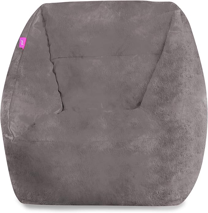Posh Creations Structured Comfy Bean Bag Chair for Gaming, Reading, and Watching TV, Coronado Chair, Rabbit Fur - Gray, Faux Rabbit Fur - Gray - LeafyLoom
