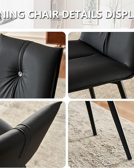 YOUTASTE Black Dining Chairs Set of 2 Modern Upholstered Kitchen Chairs with Back and Metal Legs,Soft Padded Side Chairs Dinner Chairs with Metal Legs for Living Room Bedroom - LeafyLoom