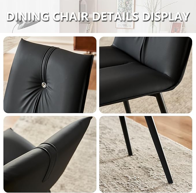 YOUTASTE Black Dining Chairs Set of 2 Modern Upholstered Kitchen Chairs with Back and Metal Legs,Soft Padded Side Chairs Dinner Chairs with Metal Legs for Living Room Bedroom - LeafyLoom