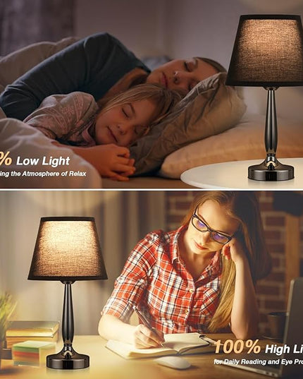 Kakanuo Touch Bedside Lamp for Bedroom with USB C Port, Small Touch Table Lamp with 2 USB Charging Ports, 3 Way Dimmable Nightstand Lamp for Living Room and Office - Black (LED Bulb Included) - LeafyLoom